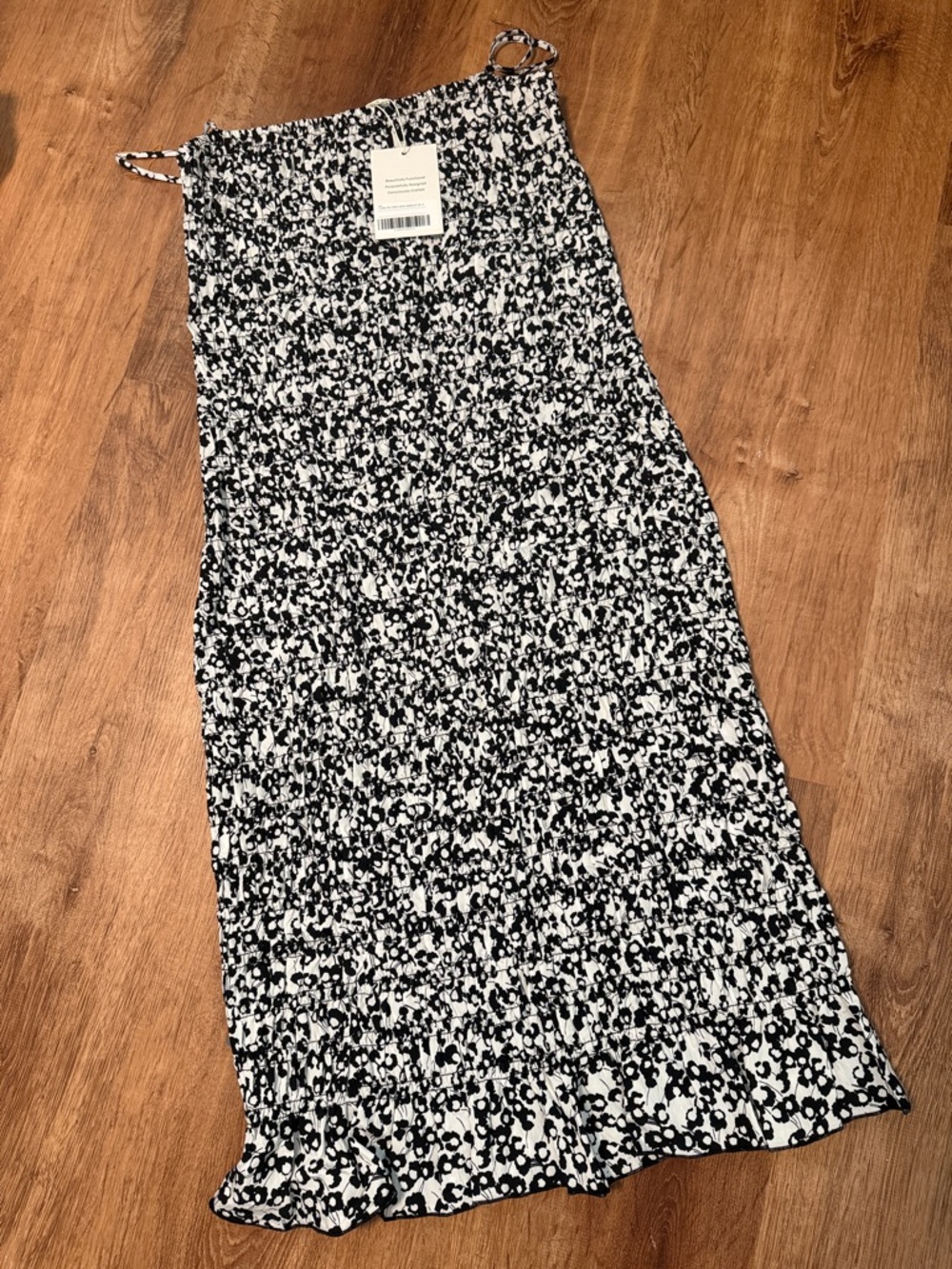 Everlane Black and White Smocked Spaghetti Strap Midi Dress